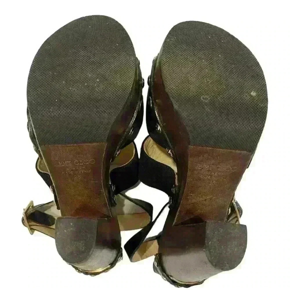 Jimmy Choo Ursula Wood leather suede platform sandal heels studded details - Picture 8 of 13